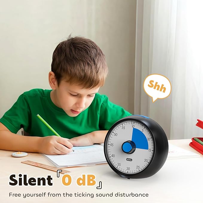 Visual Timer for Kids 60-Minute Countdown Timer with Optional Alarm, Focus Tool for ADHD & Autism, Time Management for Homework, Chores, Office, Kitchen, Teaching & Study Routines (Black Blue)