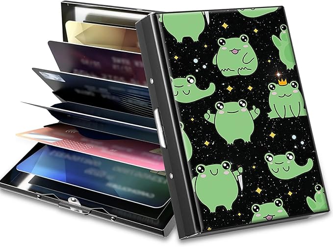 BWEGRHE Slim Credit Card Holder, Princess Frog RFID Blocking Metal Wallet for Men & Women, Aluminum Minimalist Hard Case Pocket-Sized Business Cards Organizer (Fits Up to 10 Cards)