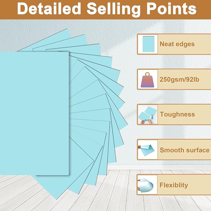 Silunkia 28 Sheets Light Blue Cardstock 8.5 x 11 Scrapbook Paper, 250gsm/92lb Thick Paper Card Stock for School Crafting, DIY Cards, Wedding Invitations, Certificates