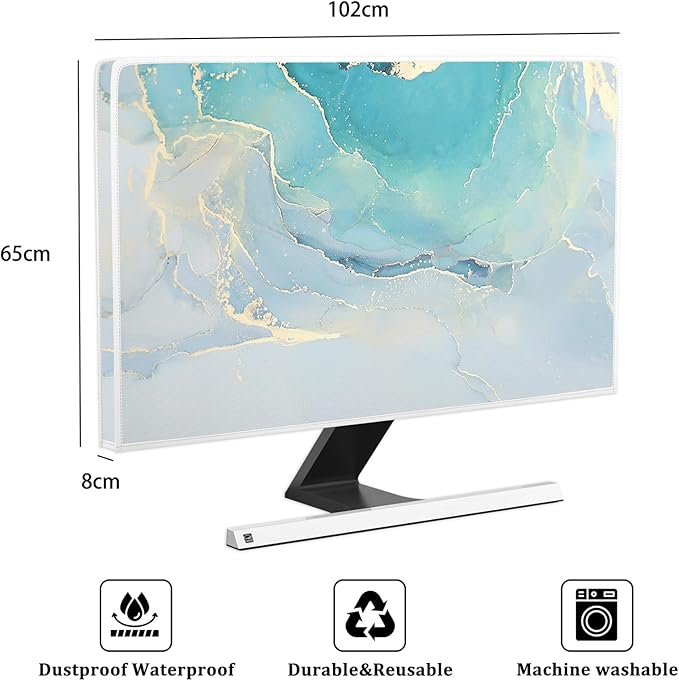 Baocicco Blue Green Marble TV Display Screen Cover 40, 41, 42，43 Inch Creative Anti-Static Dustproof Monitor Accessories Laptop LCD Cover Modern Screen Television Decoration for LED LCD OLED TVs