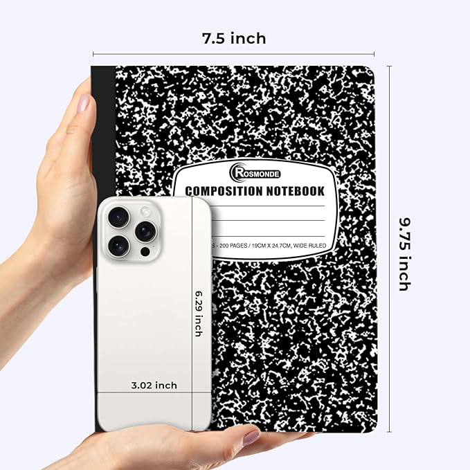 Rosmonde Composition Notebook Wide Ruled 5 Pack, 200 Pages (100 Sheets), 9-3/4 x 7-1/2, Back to School Supplies, Notebooks for School, Office Supplies, Notebooks for Work, Wide Ruled Notebook