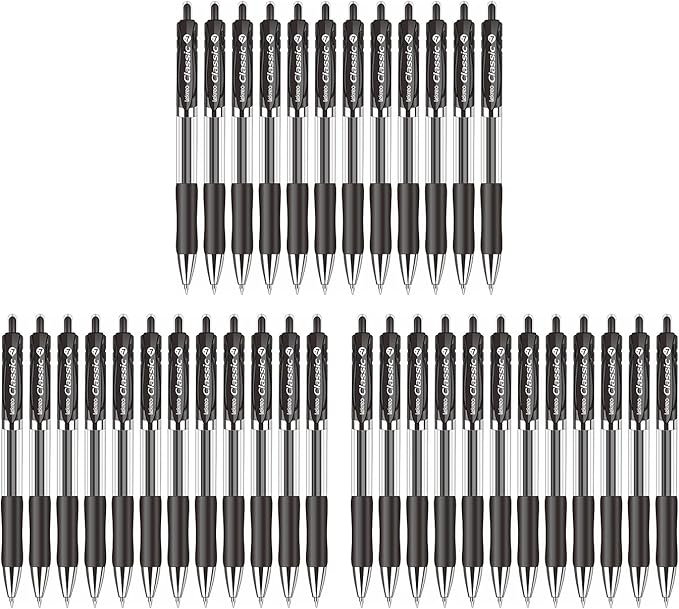 Lekreo Classic Retractable Gel Roller Pens, 0.7mm Fine Point Black Ink (Black - 36 Packs)