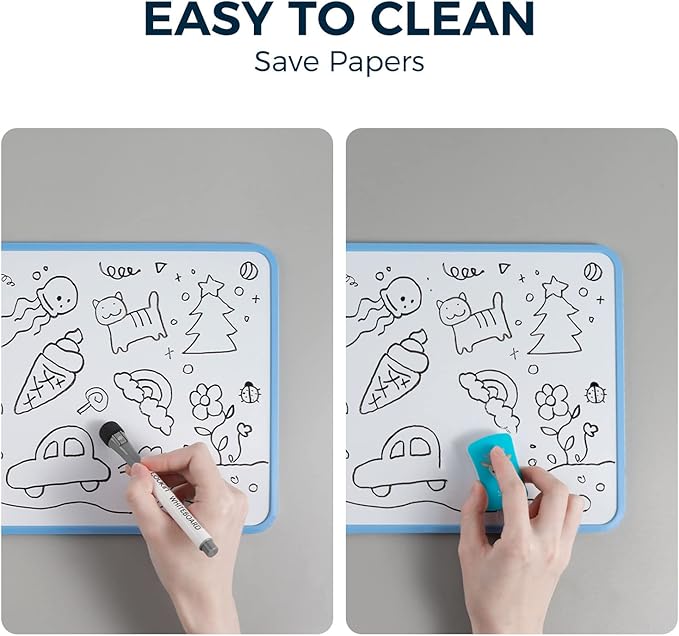 LOUKIN 6 Pack Small Dry Erase Lapboard, 9 x 12 Inch Double Sided (Ruled/Plain), Seamless Frame Mini Magnetic Lined Whiteboard Set, Great for Office (12 Markers&6 Erasers Included)