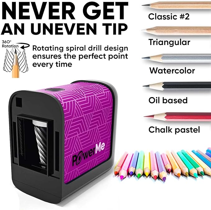 Battery-Operated Electric Pencil Sharpener for Kids, School, Home, Office - for No. 2 Pencils and Colored Pencils