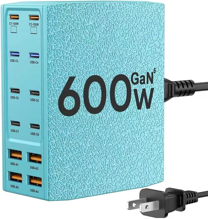 SAIPKYGS Charging Station (600W),12-Port USB C Charger Block with Dual 100W PD USB-C Fast Charging Station Hub for MacBook Pro/Air/All iPad Phone 17/16 15/14/13/Pro Max/Samsung Galaxy Note(Green)