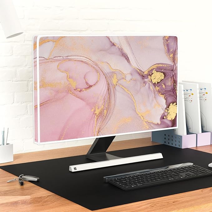 Baocicco Pink Gold Marble Waterproof Screen TV Cover 58, 59, 60 Inch Decorative Modern Television Cover for Home TV Screen Texture Dust Proof Monitor Covers for Television Screen LED LCD OLED TVs