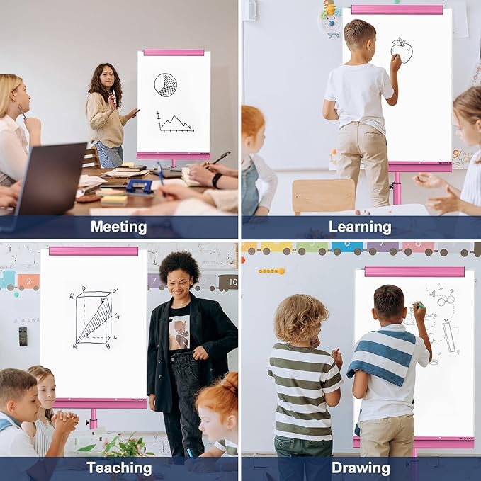 TSJ OFFICE Rolling Whiteboard Standing - 40 x 26 Inches Magnetic Mobile White Board with Stand, Height Adjustable Dry Erase Board on Wheels with Paper Clamp on Top, Violet