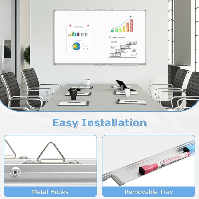 DOLLAR BOSS Large White Board 60 x 36 Inch Foldable Magnetic Whiteboard for Wall, Portable Double Sided Dry Erase Board, Aluminum Frame Message Board for School, Office, Classroom with Eraser, Markers