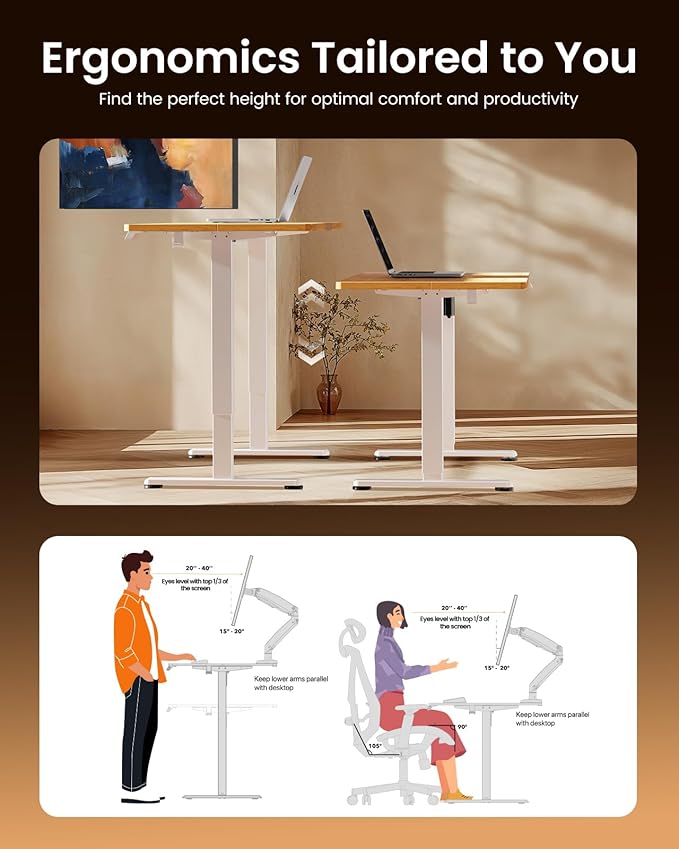 ErGear Height Adjustable Electric Standing Desk, 40 x 24 Inches Sit Stand up Desk, Small Memory Computer Home Office Desk with Two-Piece Desktop (Light Vintage Brown)