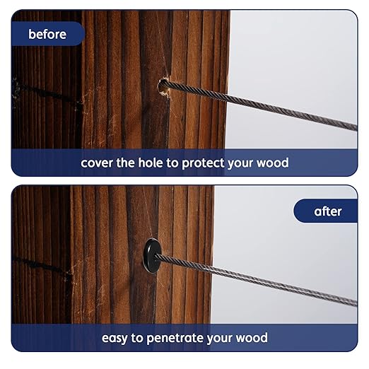 RiaYer 50 Pack 30 Degree Angle Protective Sleeves, Black Cable Railing Corner Protector Sleeve Beveled for 1/8" Wire Rope, T316 Marine Grade Cable Railing Kit with Two Drill Bit for Wood Posts HF039B