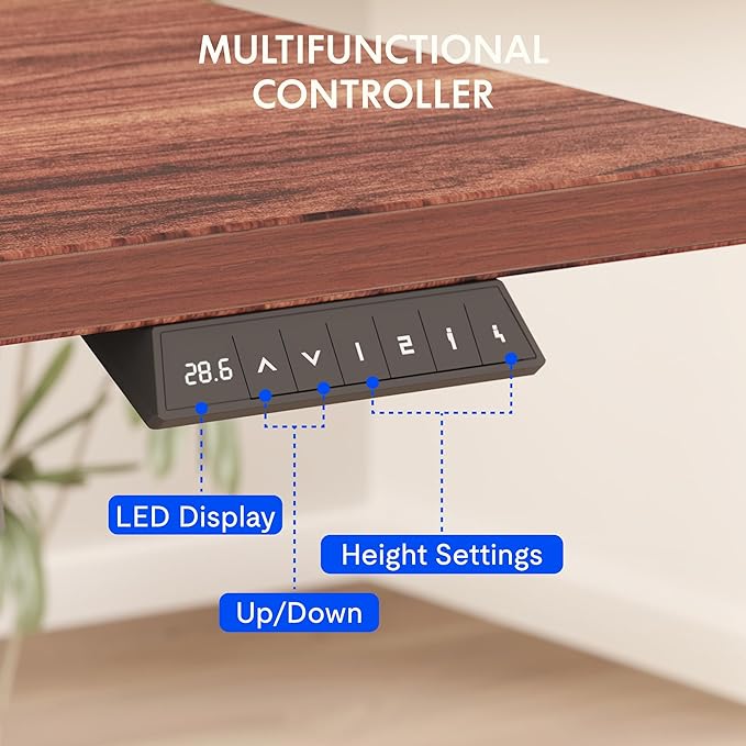 FLEXISPOT EN2 Whole-Piece Standing Desk with Clamp Power Strip, 40 x 24'' Electric Stand Up Height Adjustable Desk with Cable Management (Black Frame + 40" Mahogany Top, 2 Packages)