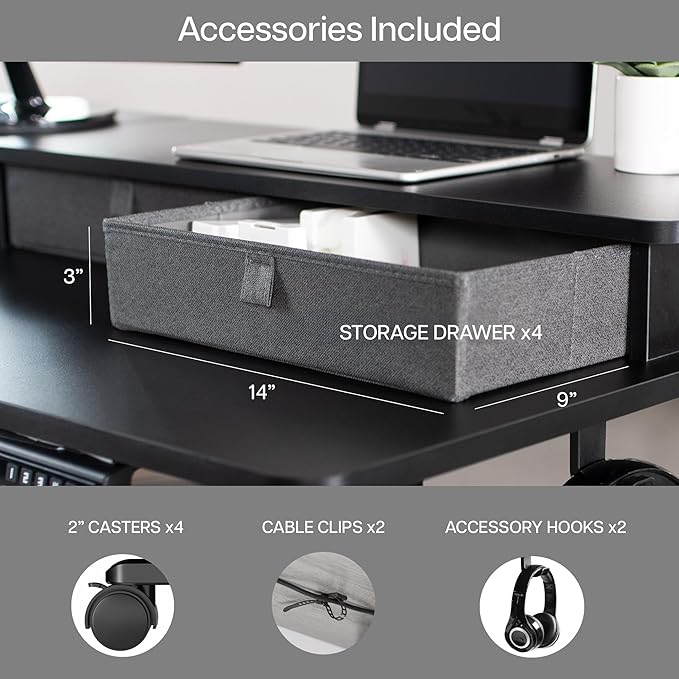VIVO Electric Mobile Corner 75 x 63 inch 2 Tier Stand Up L-Shaped Desk, Height Adjustable, Memory Controller, Storage Drawers, Black Top Black Frame, DESK-E3CVB-75