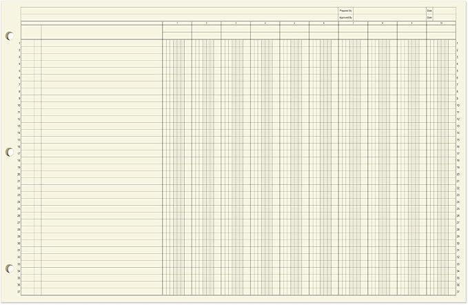 BookFactory Ledger Pad/Large 10 Column Accounting Ledger Columnar (Ten Columns) Pads - 17'' x 11'', 50 Pages, Notepad Landscape Format (Made in USA)