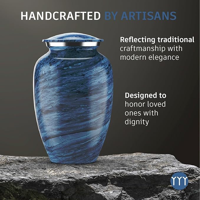 Handcrafted Urn for Ashes Adult Male and Female - Cremation Urns for Human Ashes Adult Man and Woman - Decorative Funeral Urns - Memorial Urn with Artistic Teal- Includes Velvet Bag - Large