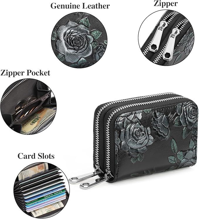 GOIACII Small Genuine Leather Wallet for Women, RFID Blocking Credit Card Holder Wallet