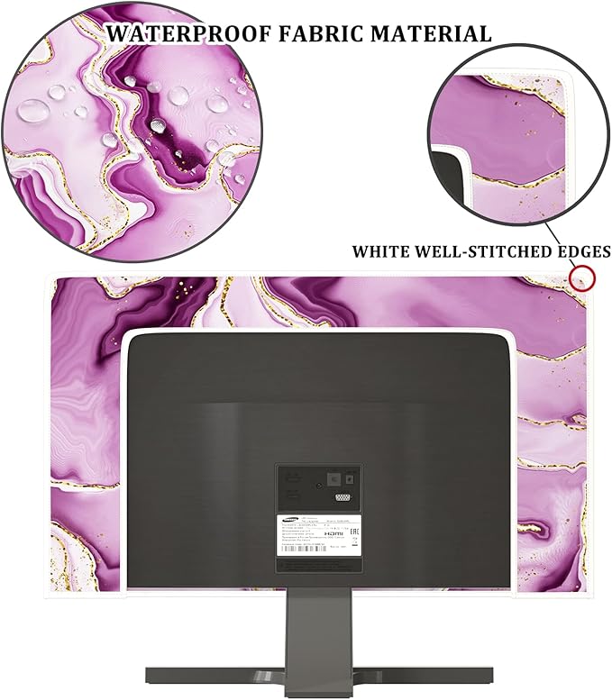 Baocicco Violet Gold Marble Waterproof Weatherproof and Dust-Proof TV Screen Cover 58, 59, 60 Inch for Home Office Creative TV Covers for TVs Screen Anti-Static Dustproof Protective