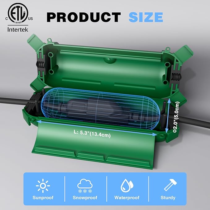 Flemoon [9 Pack] Outdoor Extension Cord Safety Cover, IPX4 Waterproof Connection Protector, Weatherproof Electrical Box for Outdoor Plug, Outlet, Holiday Light, Christmas Decorations, Green