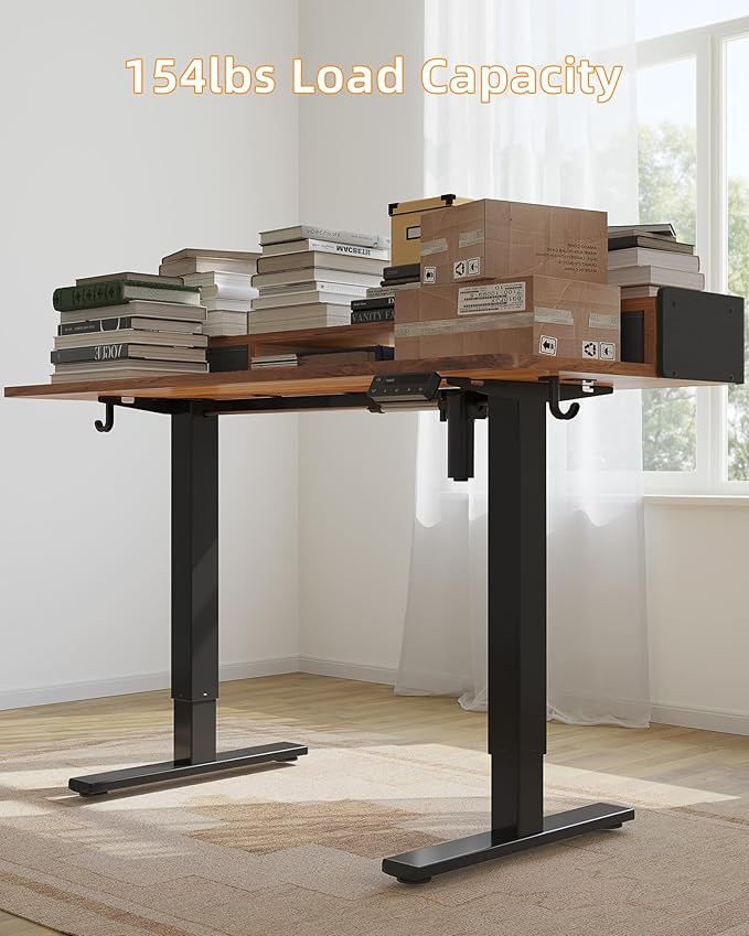 YIHAYO Electric Standing Desk with Drawers, 55 x 24 Inches Adjustable Desk with Storage Shelf, Stand Up Desk with Splice Board, Computer Table for Home Office, Black Frame/Rustic Brown Top