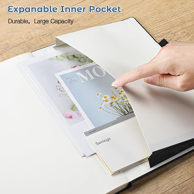 Lined Journal Notebook, 8.5" x 11" Hardcover Leather Notebook for Work, Wide Ruled Notebook Journal for Women Men, 192 Thick Paper, Lay Flat, 2 Pockets, A4 Large Journals for Writing, Blue Notebook