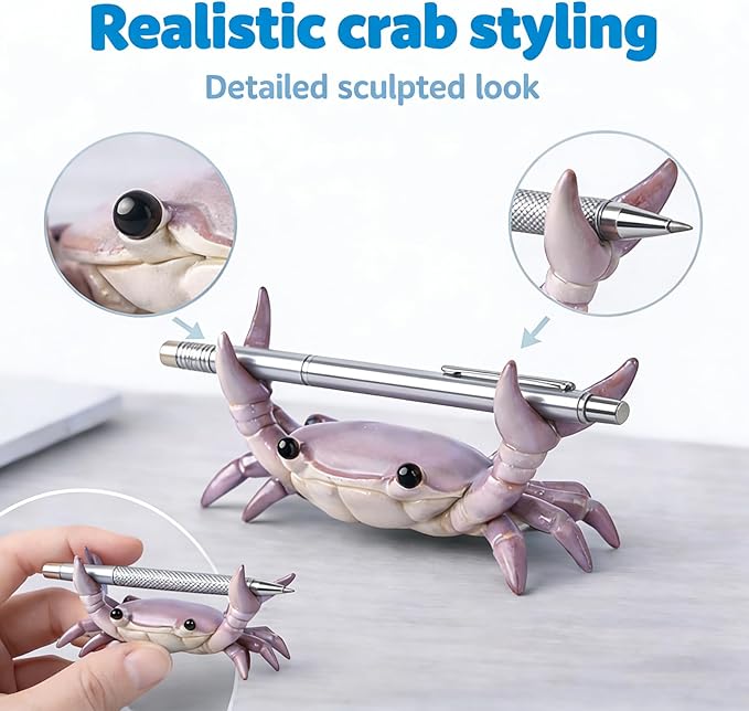 Desk Crab Pen Holder, Cute Weightlifting Crab Pencil Holder for Desk, Funny & Creative Desktop Organizer for Office, Home, School Supplies (Red+Red)
