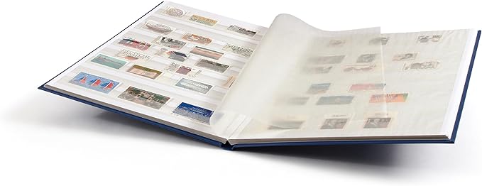 LIGHTHOUSE – “BASIC” Hard Cover Stockbook for Stamps – 16 White Cardstock 9”x12” (A4) Pages with Glassine Strips - Blue