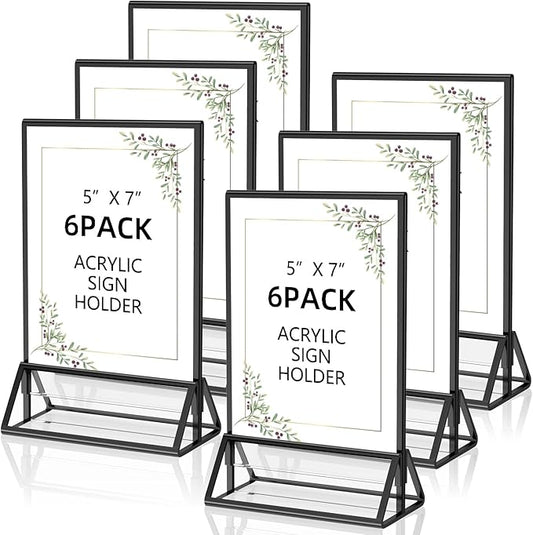 PPH-Sisy Acrylic Sign Holder 5x7 Display Stand, Clear and Stable Table Plastic Paper Holder, Acrylic Frames for Home Office Shop Photo Frames Exhibition Black (6pcs)