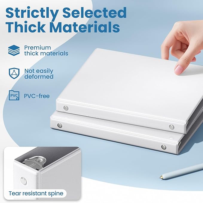 SUNEE White Binders 1/2 Inch 36 Pack Bulk, Clear View 3 Ring Binders PVC-Free (Fit 8.5x11 Inches) for School or Office Supplies