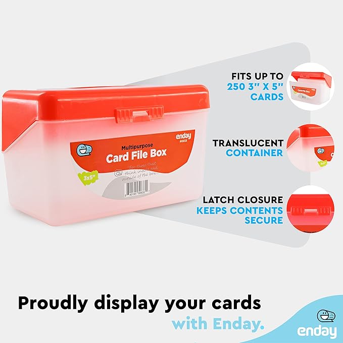 Enday Index Card Holder Red, 3x5 Note Flash Card Organizer Case, Stackable Index Card File with flip top, Notecard Recipe Purple, Red, Green, Blue, Grey, Pink Holder, Holds 250 Cards