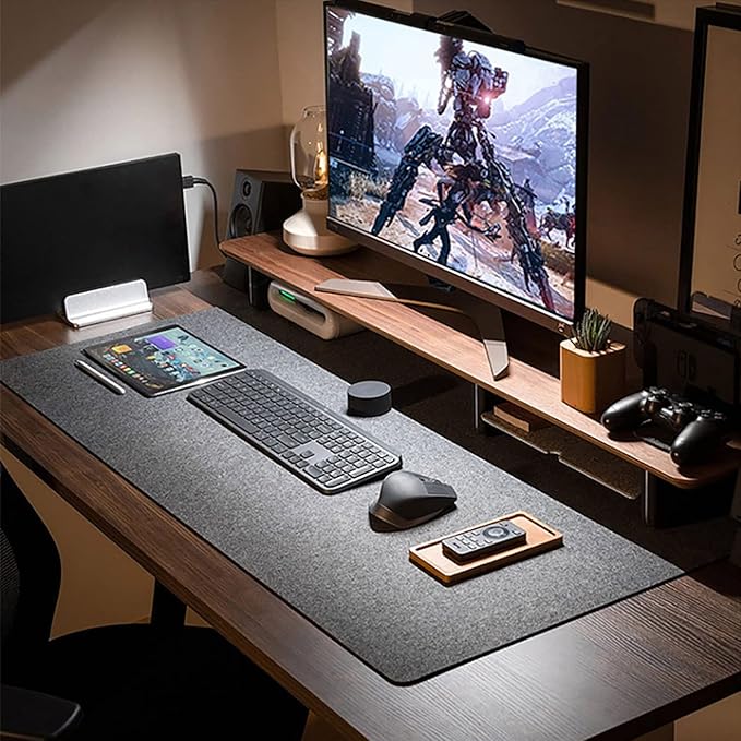 DAWNTREES Non-Slip Felt Desk Mat,35.5 x 15.7 Inches Large Desk Pad Protector,Office Computer Desk Mat for Full Keyboard and Mouse Pad