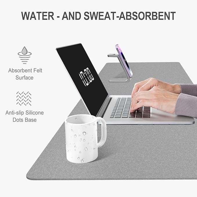 Auhoahsil Felt Desk Mat, Minimalist Large Mouse Pad XXL 35.5 x 15.7 in, Desk Matt for Desktop, Keyboard, Laptop, Computer, Office, Work from Home, Gaming, Light Gray