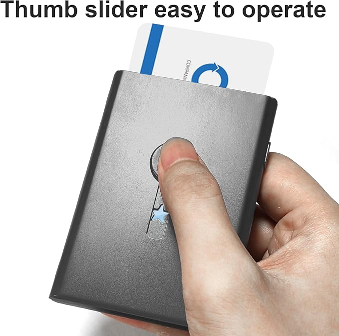 2 Pack Business Card Holder with Dot Cards,Stainless Steel Slide Out Thumb Drive Card Case for Men and Women,Portable Credit ID Name Card Wallet Black and Gray