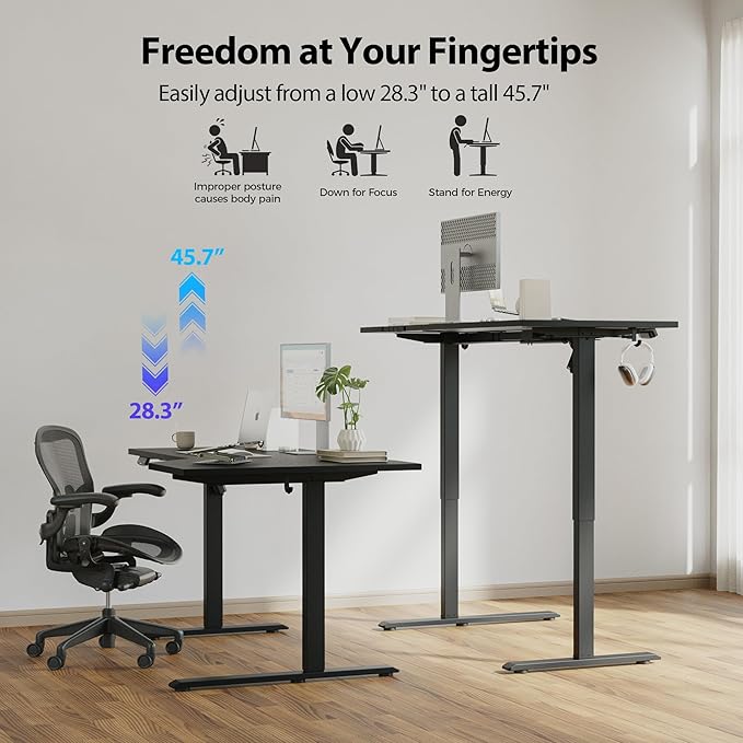 Agilestic Electric Standing L-Shaped 59 Inches Height Adjustable Desk, Sit and Stand up Desk for Work Office Home, Ergonomic Rising Computer Table for Home Office with Splice Board, Black