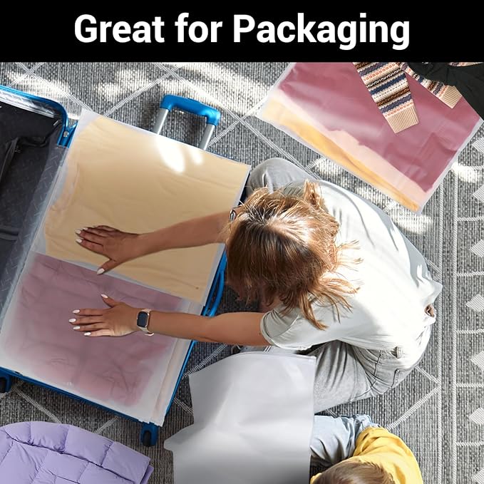 Svaldo Clothing Bags, 25 Count 20x24 Inch Jumbo Extra Large Frosted Zipper Plastic for Clothes, Poly for Shipping Packaging T Shirt, Sweater Dress, Backpack, Blanket, 3 Mil, With Vent Holes