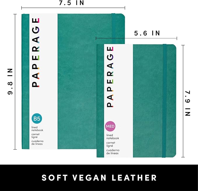 PAPERAGE Softcover Lined Journal Notebook (Teal), 176 Pages, Large B5 College Ruled Notebook, 7.5 inches x 9.8 inches - 100 GSM Thick Premium Paper, Soft Vegan Leather Journal for Home, Work & School