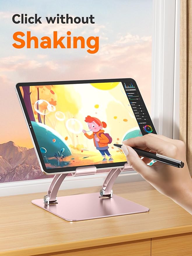 tounee Tablet Holder Stand, Dual Rod Adjustable Aluminum Desktop Stand, Compatible with 4.7-16.9" iPads, Surface Tablets, Portable Monitor, Kindle and More (Rose Gold)