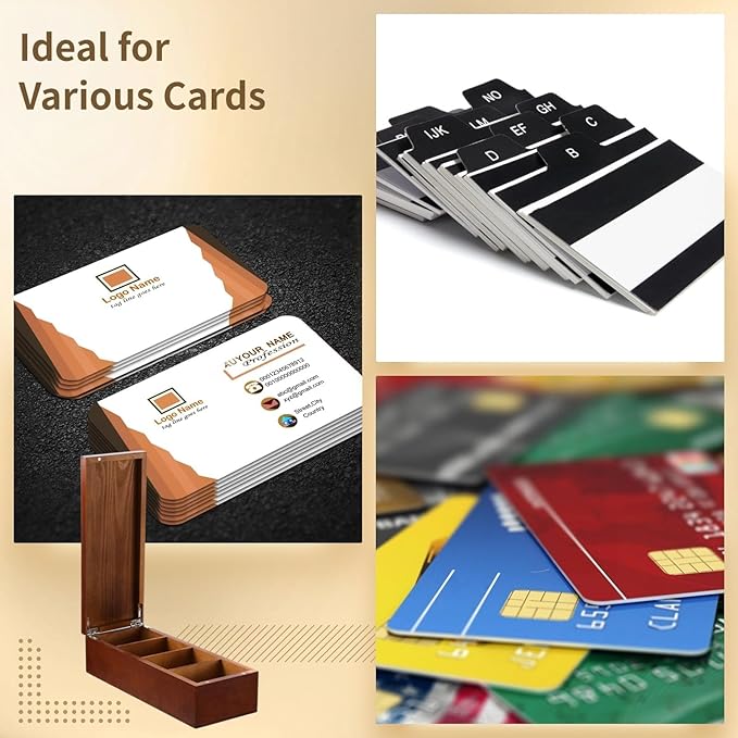Wooden Business Card Holder, 4-Compartment Card Storage Box, Business Card Organizer, Desktop Divided Index Card Box for Office, Home, 11.1×4.4×3"