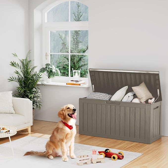 Yardgrace 80 Gallon Waterproof Deck Storage - Compact Patio Storage Box & Pool Deck Box, All-Weather Resin Chest with Lock for Cushions & Tools, UV-Resistant, Slate Grey