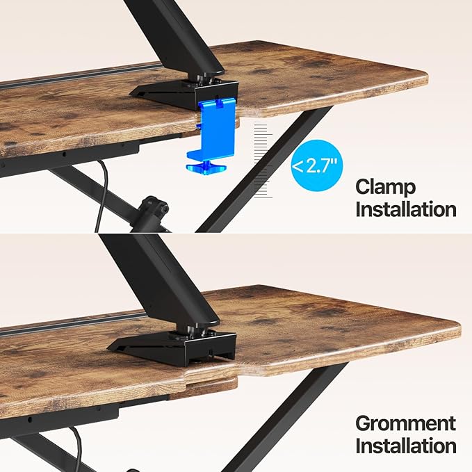 JYLH JOYSEEKER Standing Desk Converter 32 inch, Height Adjustable Sit Stand Desk Riser, Quick Sit to Stand Desktop Dual Monitor Riser Workstation for Home Office with Keyboard Tray, Rustic Brown