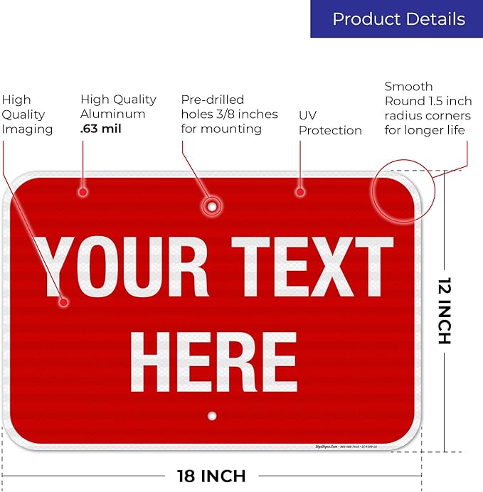 Personalized Custom Red Background Customize for Office, Business, Workplace, Home, Airbnb, Delivery Sign, 12x18 Inches, 3M EGP Reflective .063 Aluminum, Fade Resistant, Made in USA by Sigo Signs