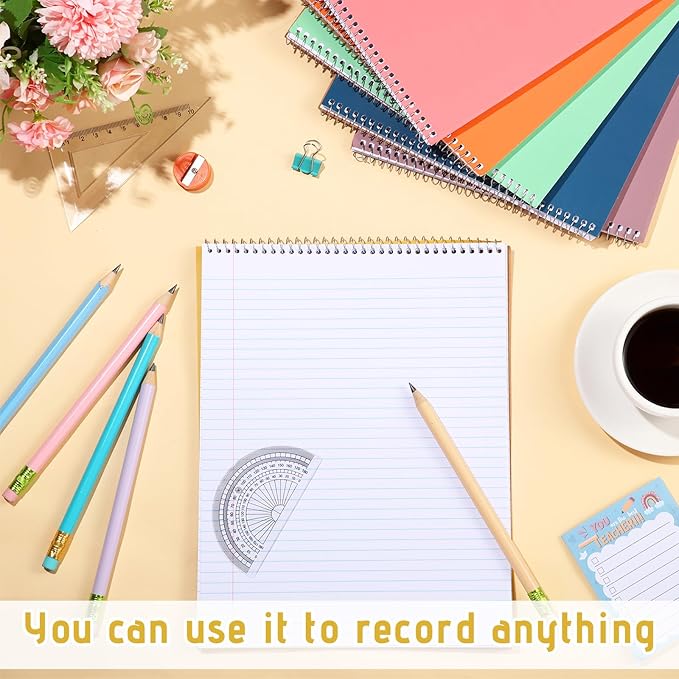 Maitys 6 Pcs Legal Pad Steno Spiral Notebook 8.5" x 11" Top Bound Spiral Pads Hard Cover College Ruled Notepad 70 Sheet Pad for School Office University Home(Lovely Color,Elegant Style)