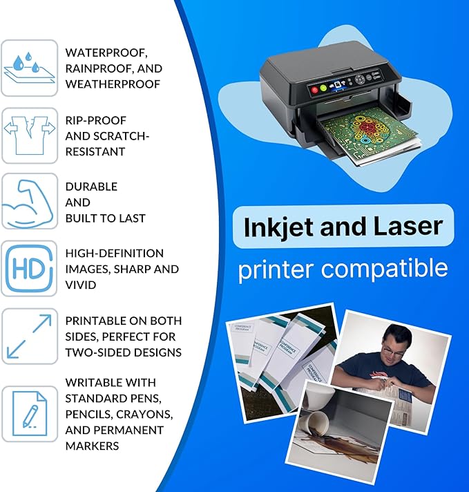 TerraSlate Waterproof Paper - Hydronote 54lb Multipurpose Copy Paper 8.5” x 11”, 100 Sheets, Inkjet Printer and Laser Printer Paper Compatible - Weather/Rain Proof, Durable, White Paper