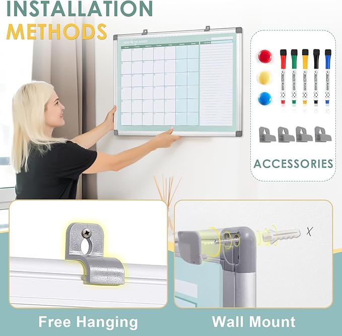 MAKELLO Dry Erase Calendar for Wall 24" x 18", White Board Calendar with Next Month for Office, Family, Kitchen and Bedroom