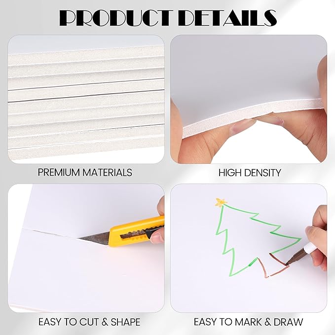 Elcoho 24 Pack White Foam Board, 24 x 36 Inch Acid-Free Foam Core Board, 5mm Thick Double Sided White Poster Boards for Presentation Art Display Office School Projects Crafting Sign Making