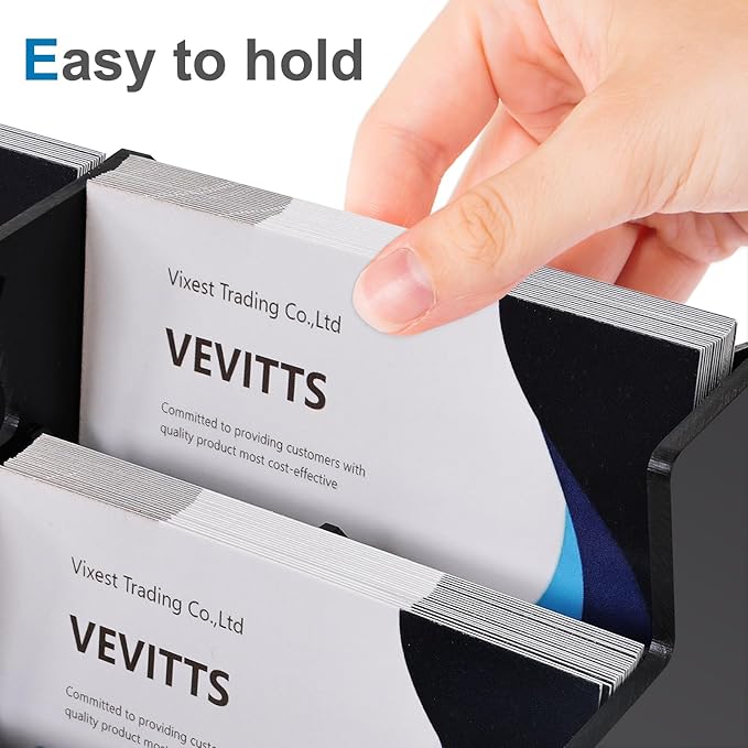 Vevitts Business Card Holder, Acrylic Business Card Display, Clear Desktop Business Card Stand for Exhibition, Home & Office Black 4 Tiers 12 Slots