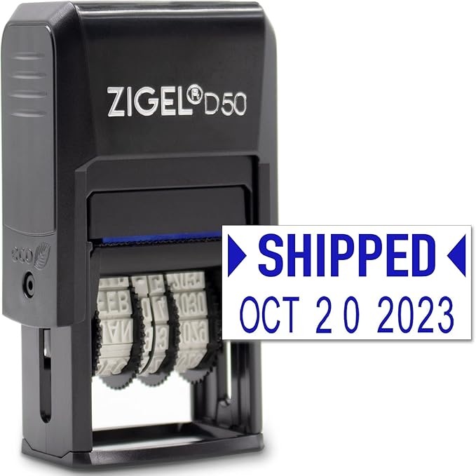 ZIGEL D50 Date Stamp with Shipped - Self Inking Date Stamp - Blue