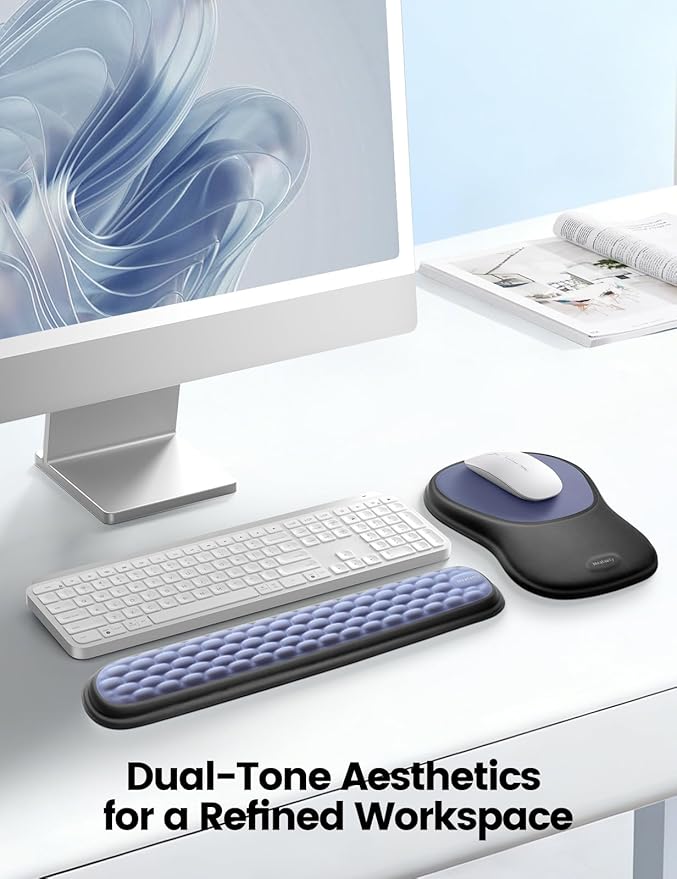 meatanty Keyboard and Mouse Wrist Rest Set, Ergonomic Wrist Pad Support, Computer Hand Palm Rest Combo, Memory Foam Typing Desk Accessory Carpal Tunnel Cushion, Laptop Office Home School-Blue & Black