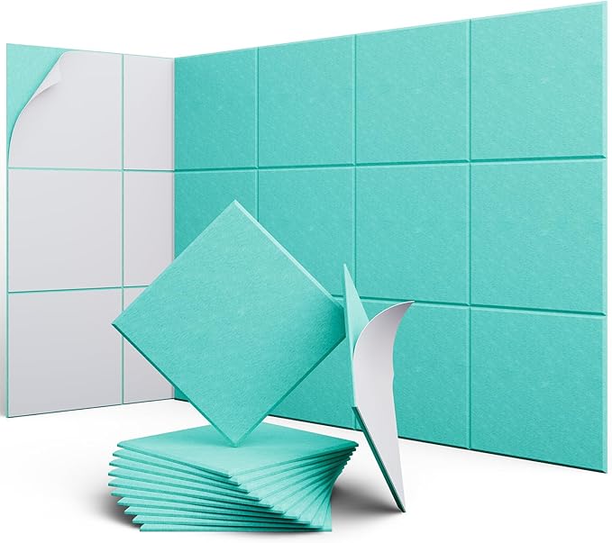 UNECHO 12 Pack 12" X 12" X 0.4" Acoustic Panels for Wall Sound Absorbing, Square Self-Adhesive Sound Panel, High Density Suitable for Multiple Scenarios(Viking Blue)