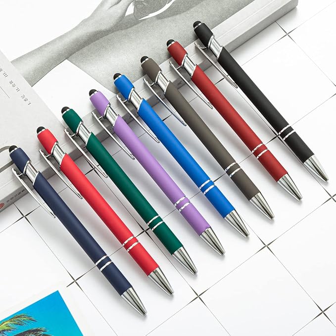 HEYZARDA Personalized Pens with Name Text Logo Custom Ballpoint Pen for Business Office Events with Stylus for Touchscreen 100 Pcs Red