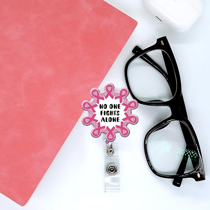 Breast Cancer Awareness Badge Reel Retractable Band ID Clip Cancer Awareness Ribbon Badge Clip Acrylic Name Badge Accessory for Cancer Oncology Nurse Breast Cancer Doctor Nurse