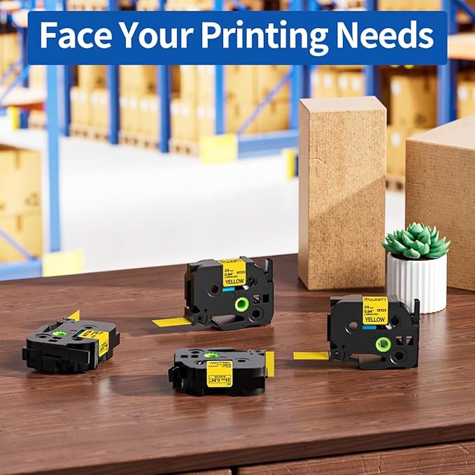 TZe-651 24mm Label Tape Replace for Brother P Touch TZe TZ Tape 24mm 0.94'' Laminated Yellow TZe651 TZ651 for Ptouch PTD600 PT-D610BT PT-P710BT Label Makers, 4-Pack Black on Yellow 1 Inch